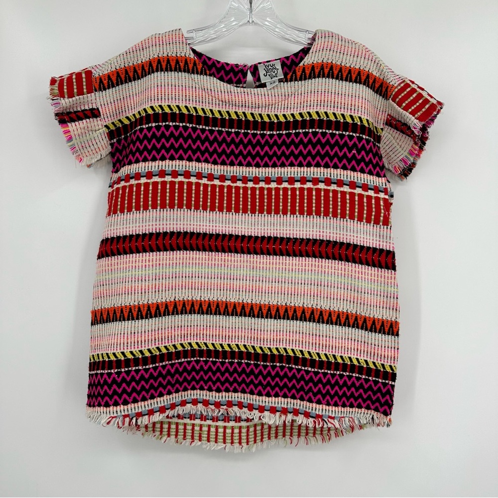 Ivy Jane Fringed Top Woven Multicolored Boho Size XS